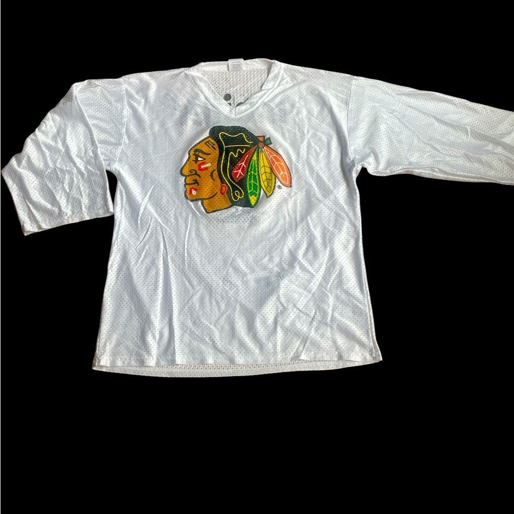 NHL Chicago Blackhawks White Jersey Meijer 8 Adult Mesh Small 3/4 Sleeve NWOT